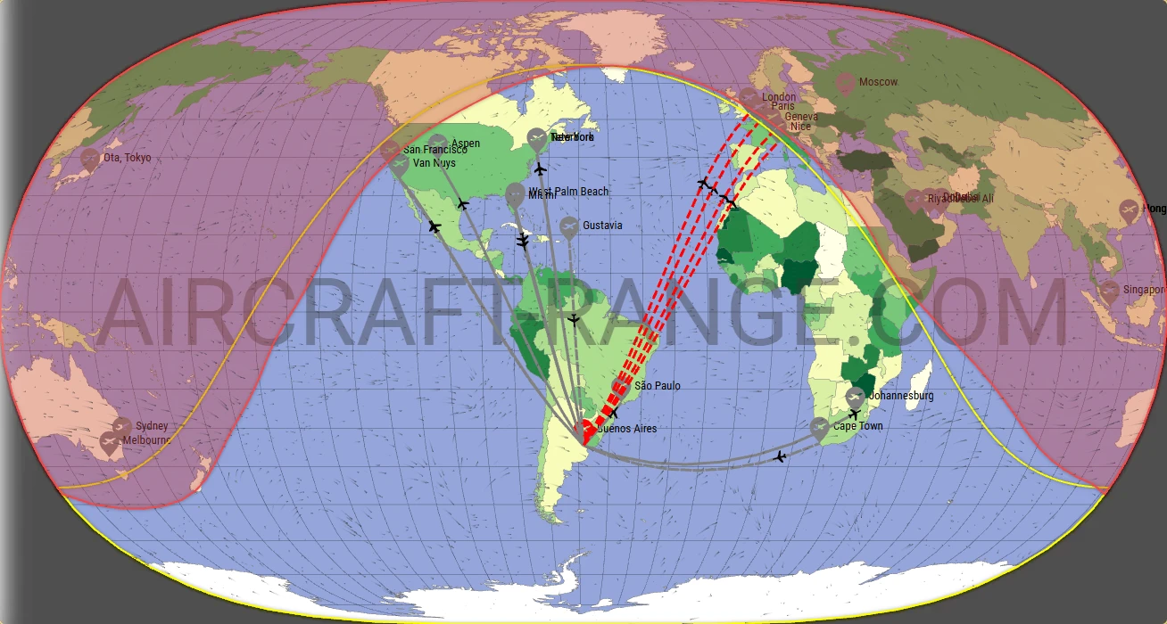 Global 6000 broker route map from Aeroparque Jorge Newbery (SABE)