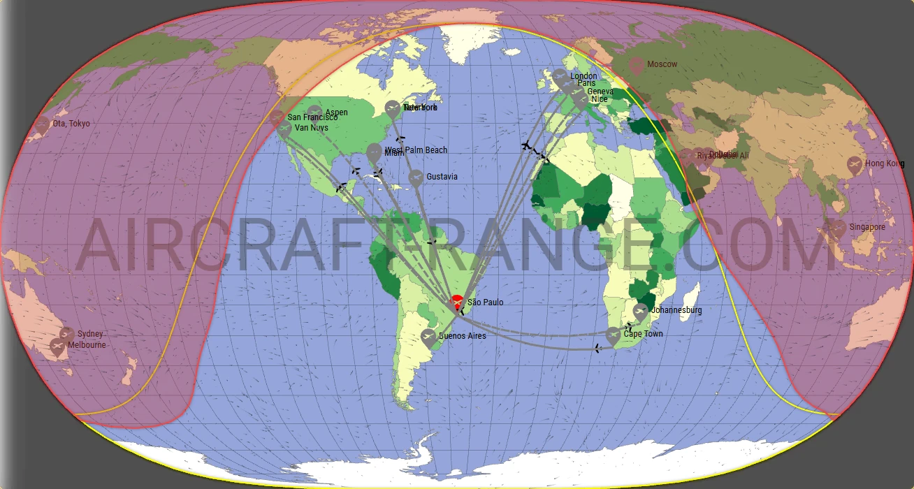 Global 6000 broker route map from São Paulo/Guarulhos–Governor André Franco Montoro International Airport (SBGR)
