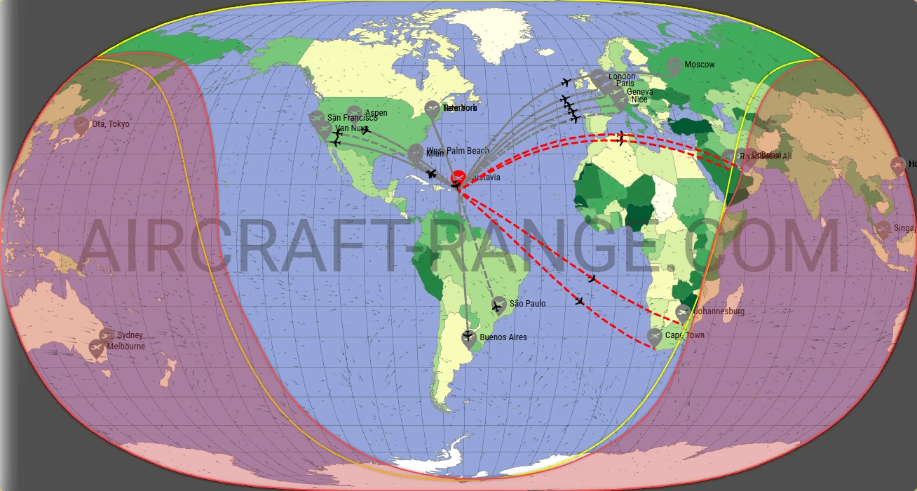 Global 6000 broker route map from St. Jean Airport (TFFJ)