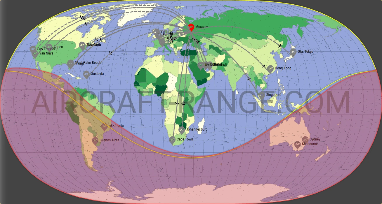 Global 6000 broker route map from Vnukovo International Airport (UUWW)