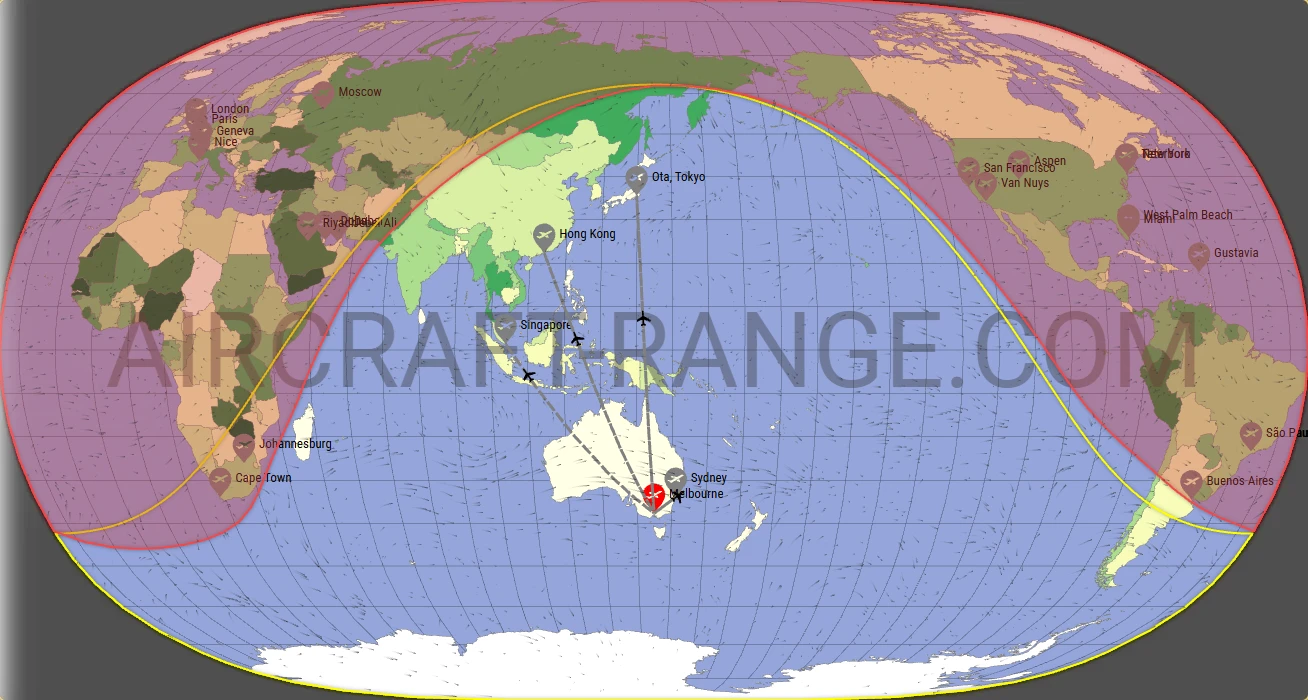 Global 6000 broker route map from Melbourne Airport (YMML)