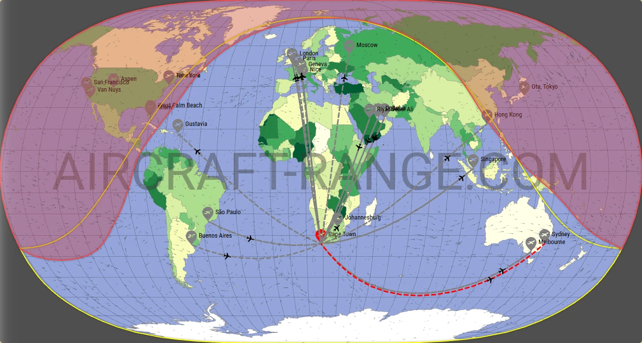 Global 6500 broker route map from Cape Town International Airport (FACT)