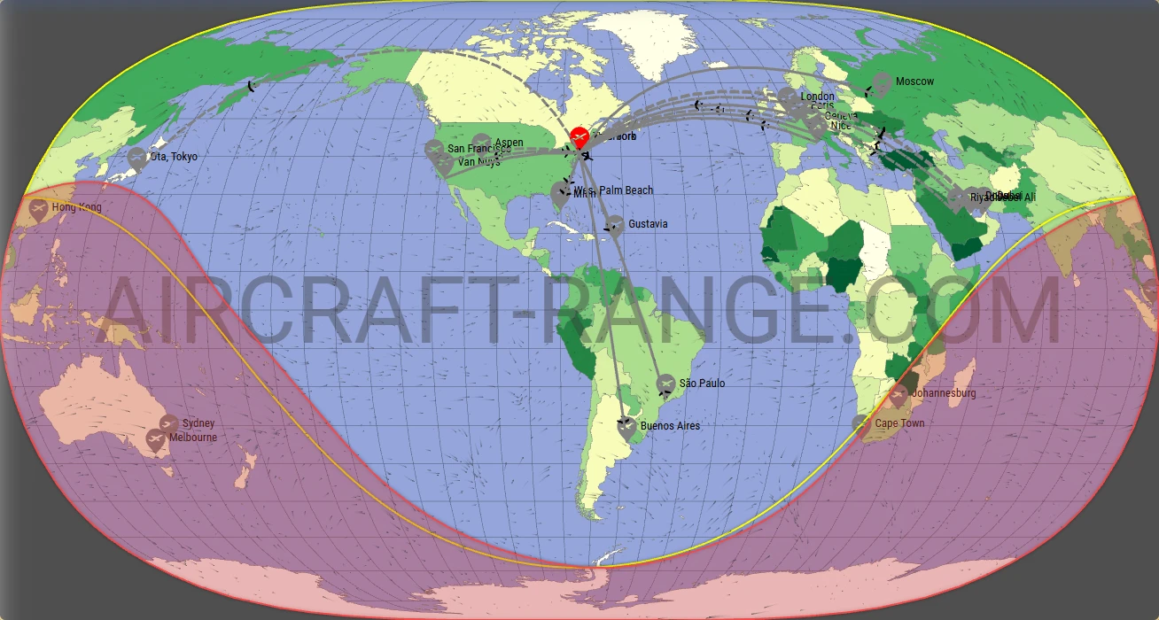 Global 6500 broker route map from Teterboro Airport (KTEB)