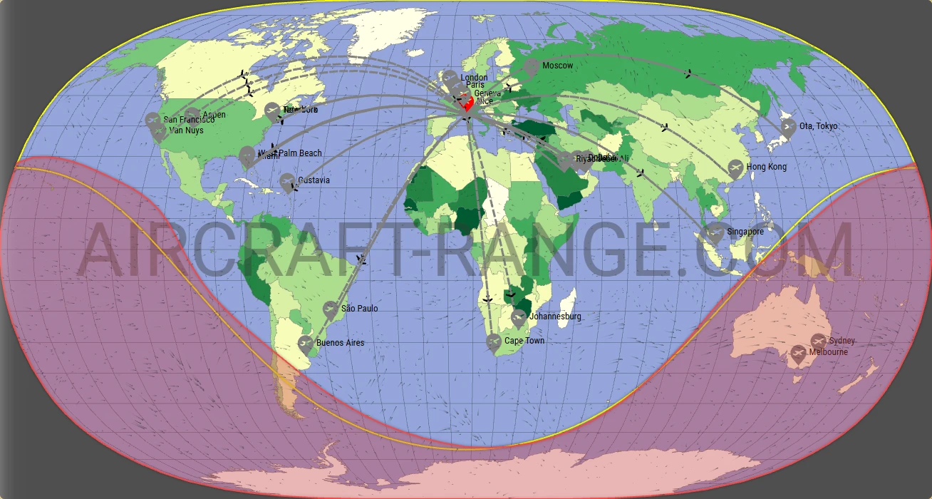 Global 6500 broker route map from Nice-Côte d'Azur Airport (LFMN)