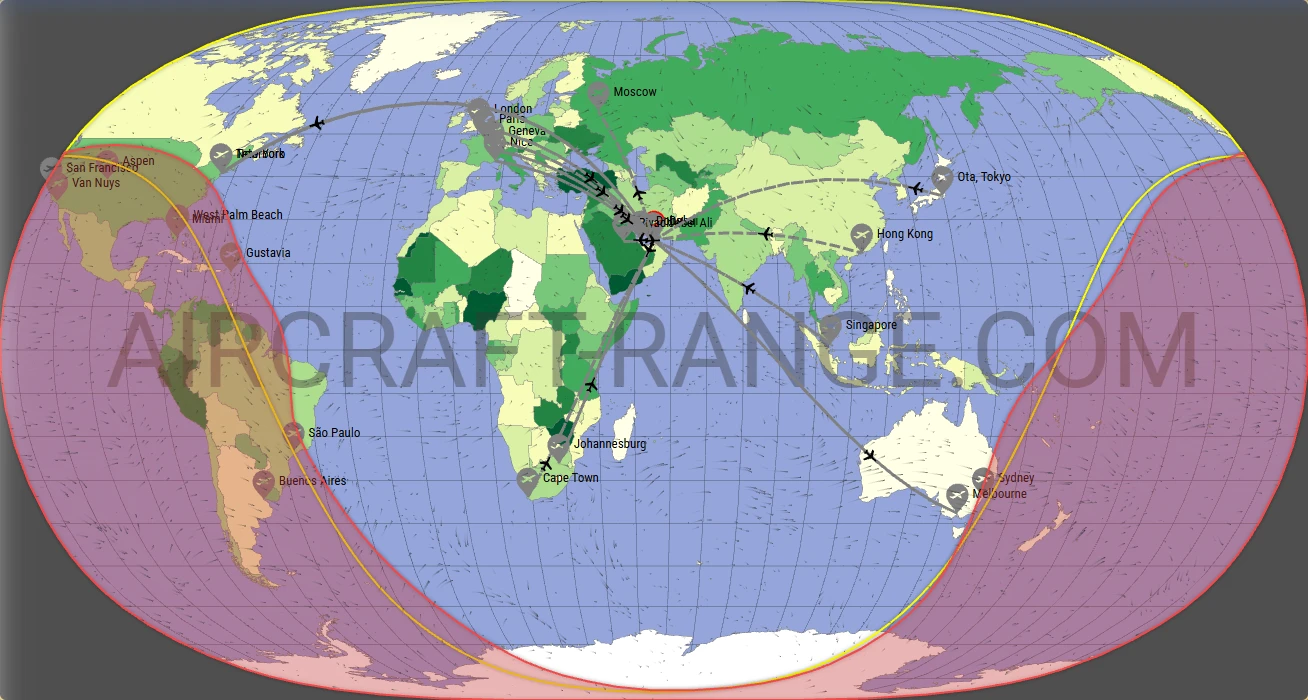 Global 6500 broker route map from Dubai International Airport (OMDB)
