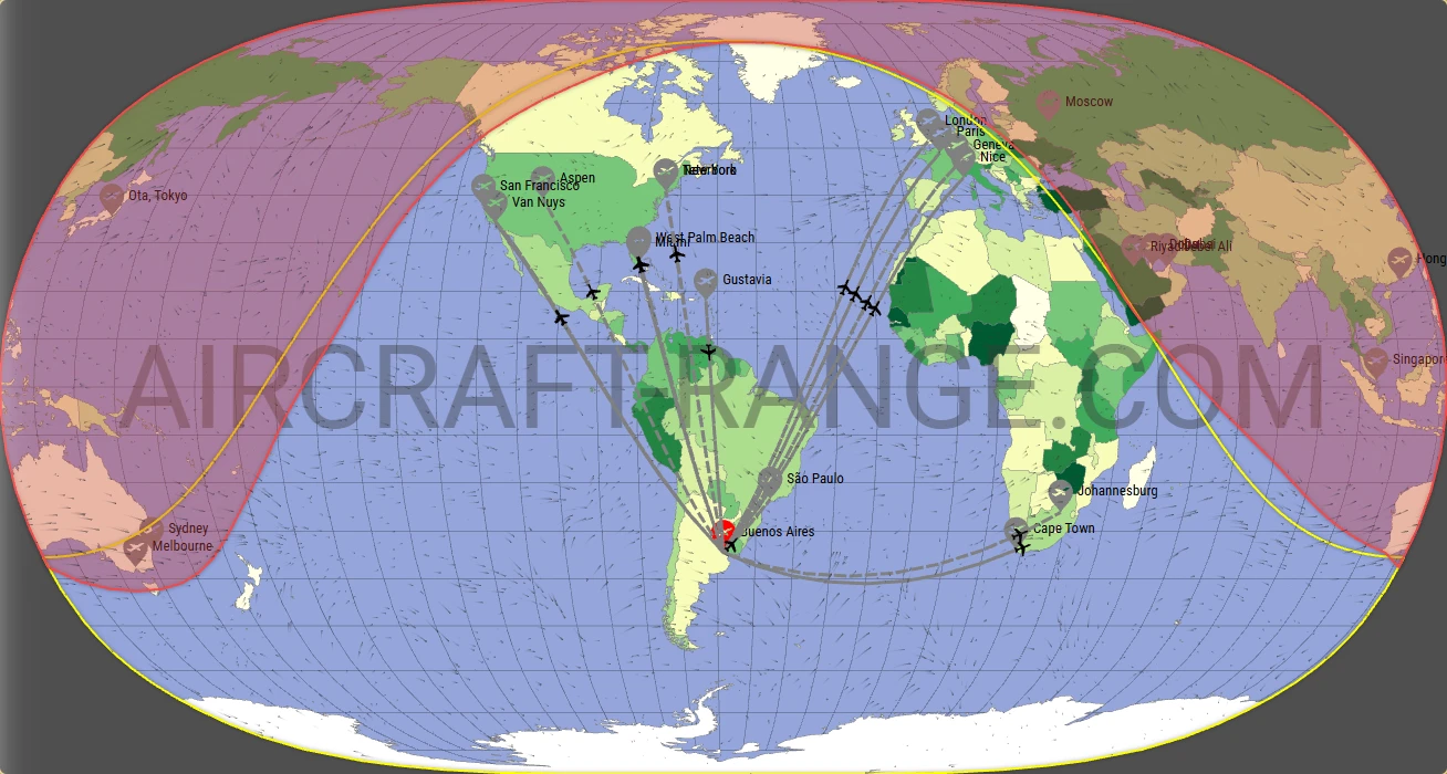Global 6500 broker route map from Aeroparque Jorge Newbery (SABE)