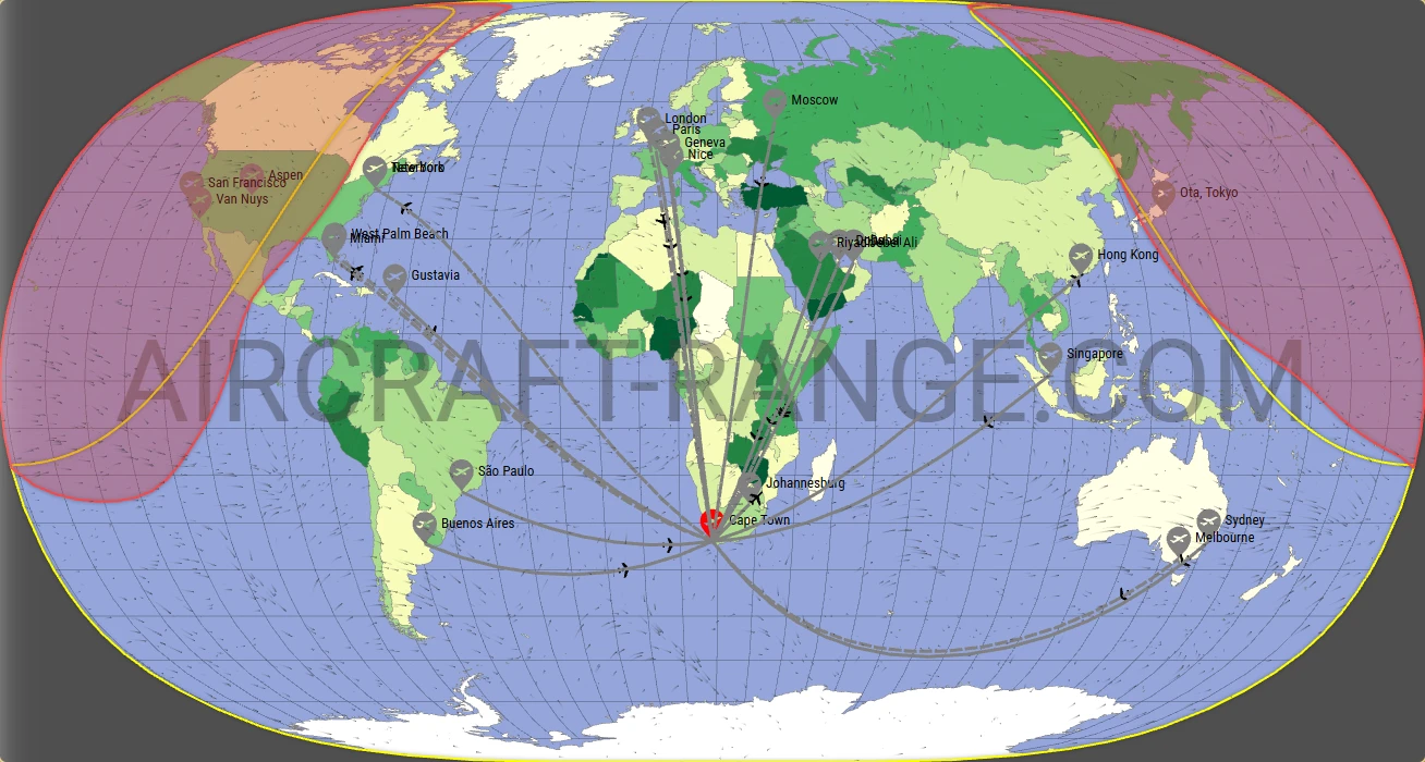 Global 7500 broker route map from Cape Town International Airport (FACT)