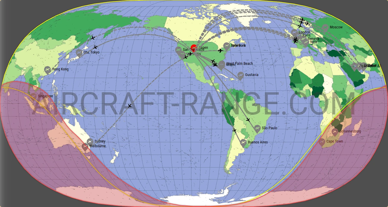 Global 7500 broker route map from Aspen-Pitkin County Airport (Sardy Field) (KASE)