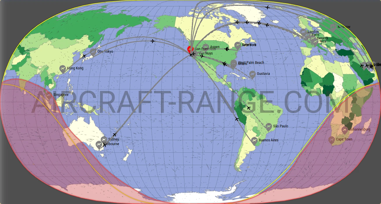 Global 7500 broker route map from San Francisco International Airport (KSFO)
