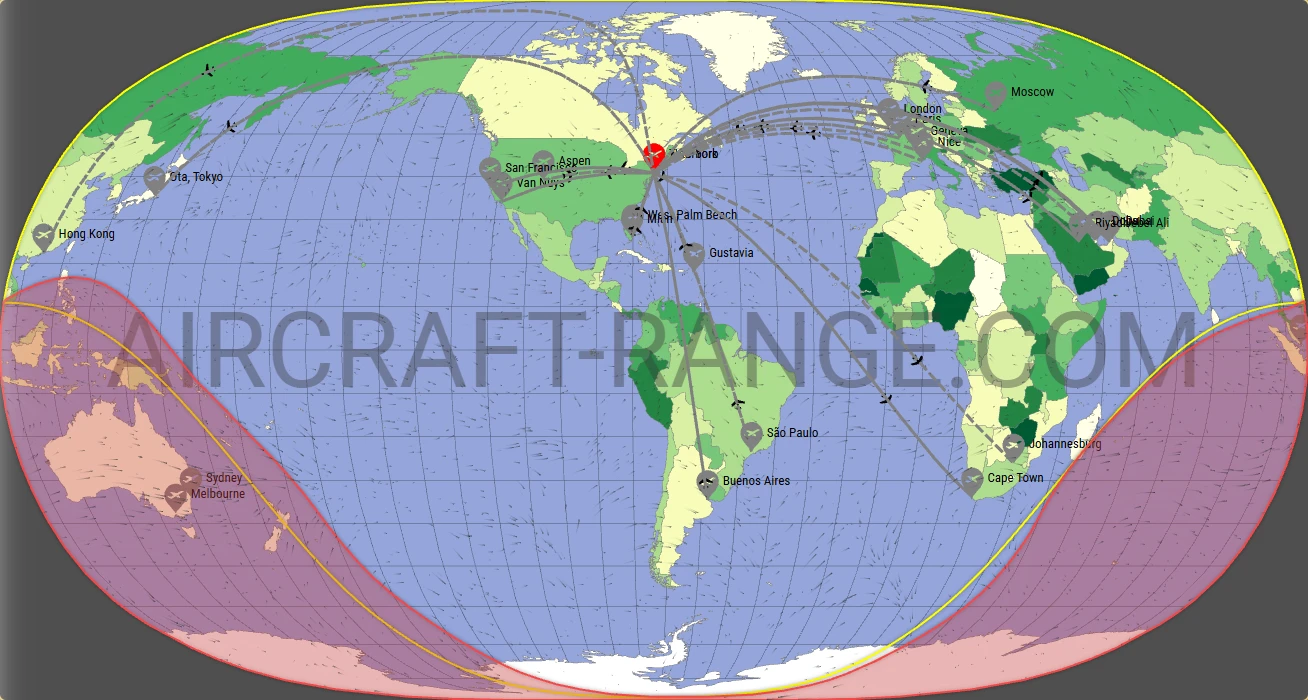 Global 7500 broker route map from Teterboro Airport (KTEB)