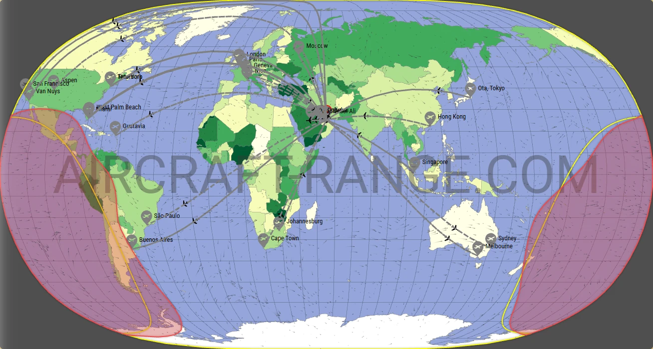 Global 7500 broker route map from Dubai International Airport (OMDB)