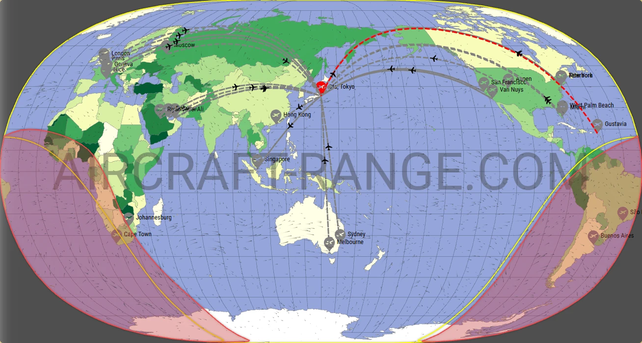 Global 7500 broker route map from Tokyo Haneda International Airport (RJTT)