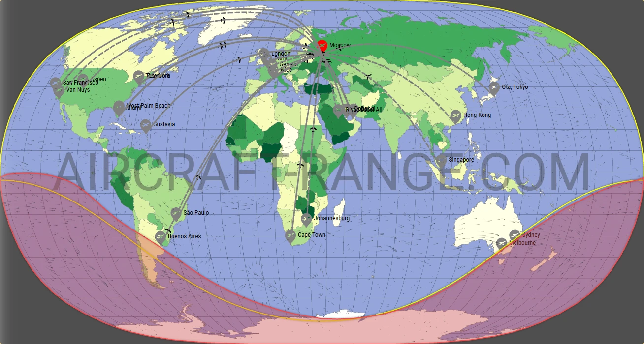 Global 7500 broker route map from Vnukovo International Airport (UUWW)