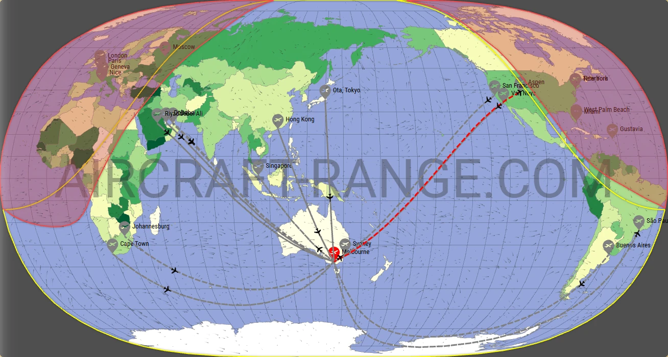 Global 7500 broker route map from Melbourne Airport (YMML)