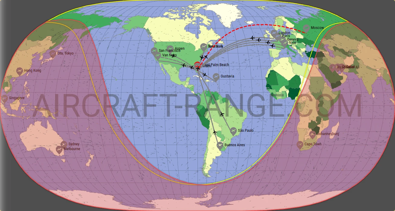 Gulfstream G500 broker route map from Palm Beach International Airport (KPBI)