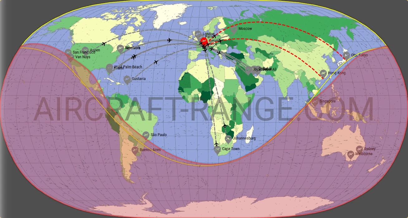 Gulfstream G500 broker route map from Geneva International Airport (LSGG)
