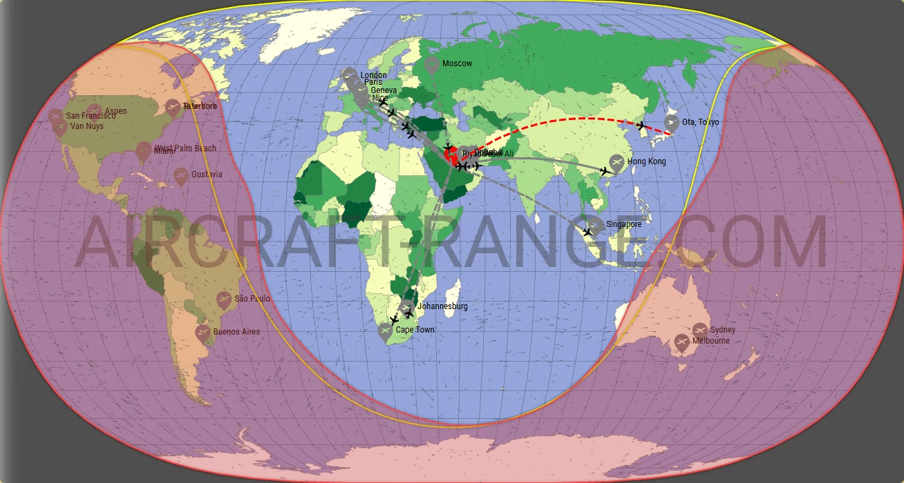 Gulfstream G500 broker route map from King Khalid International Airport (OERK)