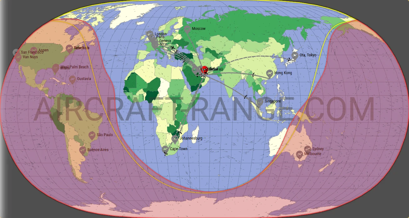 Gulfstream G500 broker route map from Al Maktoum International Airport (OMDW)