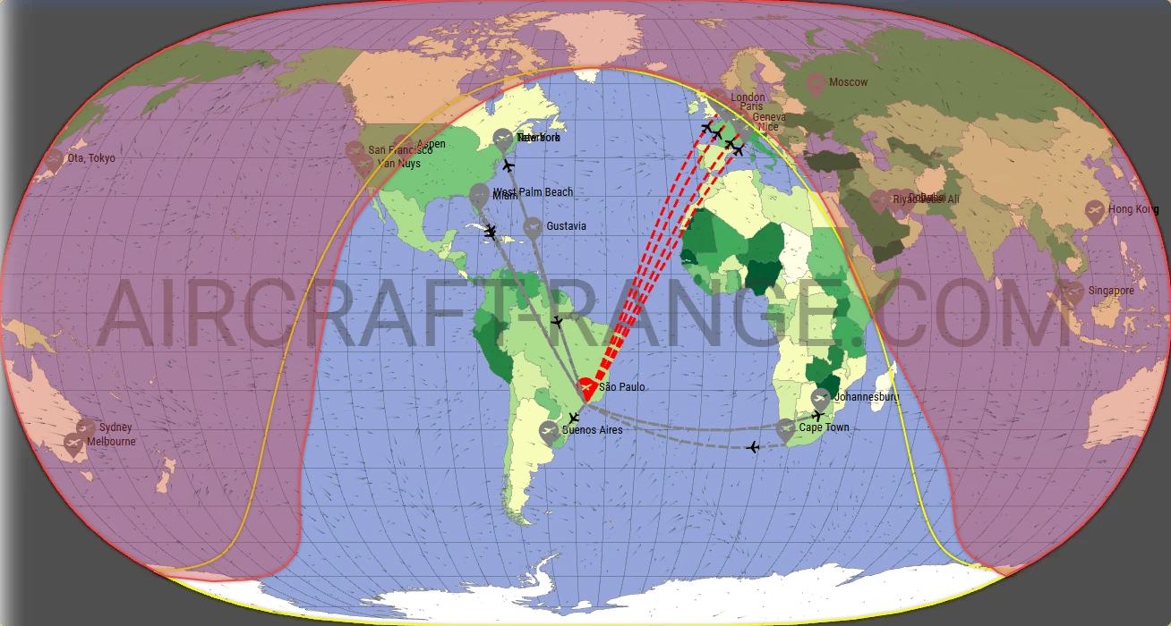 Gulfstream G500 broker route map from São Paulo/Guarulhos–Governor André Franco Montoro International Airport (SBGR)