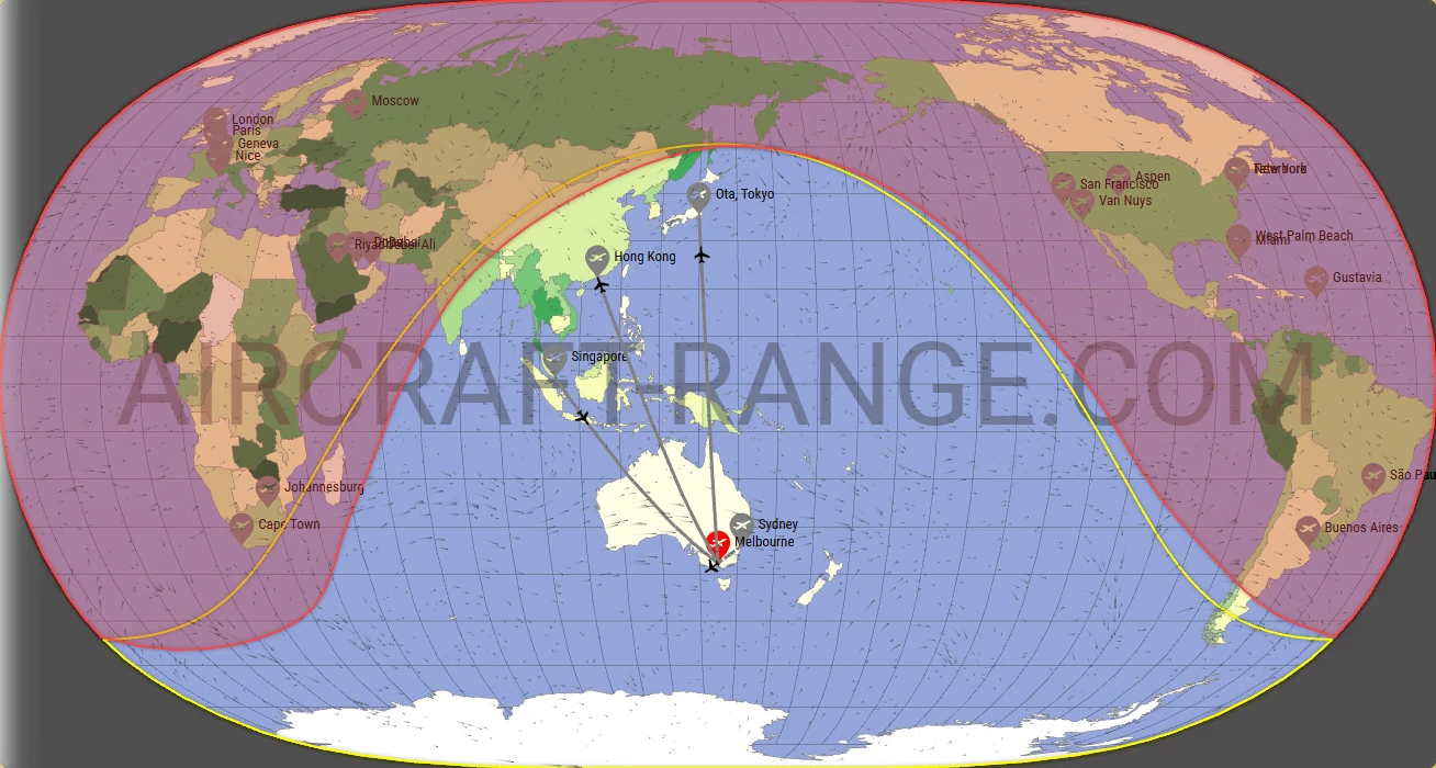Gulfstream G500 broker route map from Melbourne Airport (YMML)
