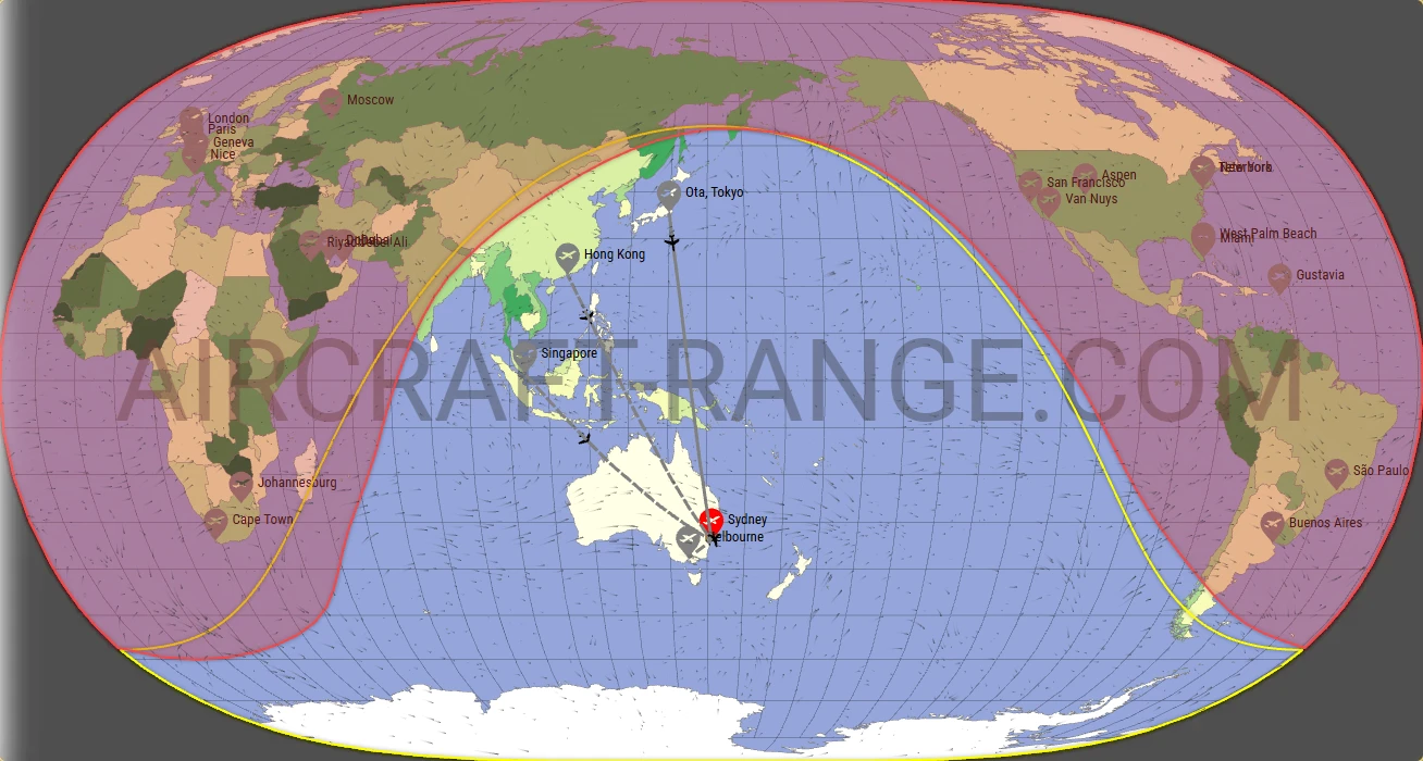 Gulfstream G500 broker route map from Sydney Kingsford Smith International Airport (YSSY)