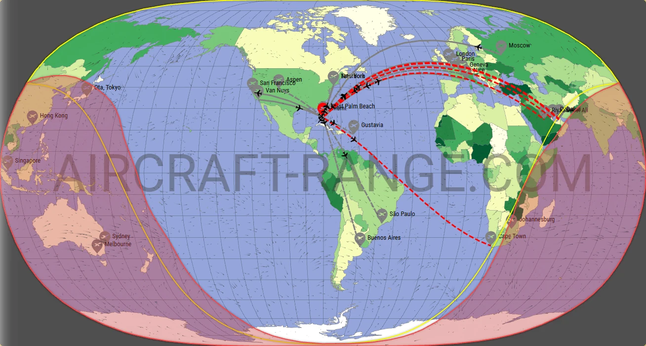 Gulfstream G550 broker route map from Miami-Opa Locka Executive Airport (KOPF)