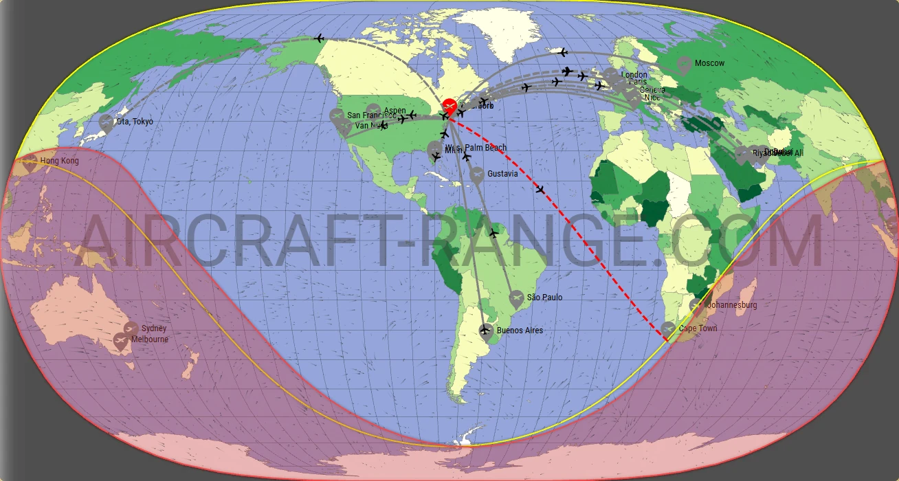 Gulfstream G550 broker route map from Teterboro Airport (KTEB)