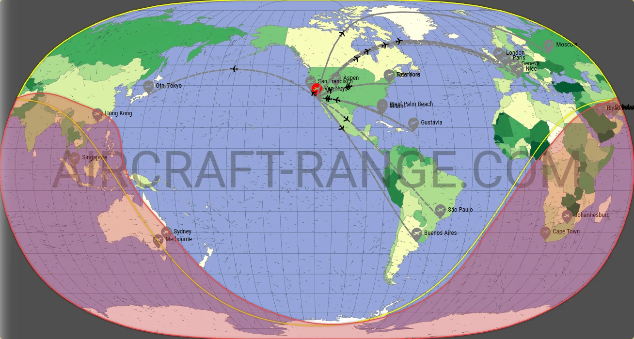 Gulfstream G550 broker route map from Van Nuys Airport (KVNY)