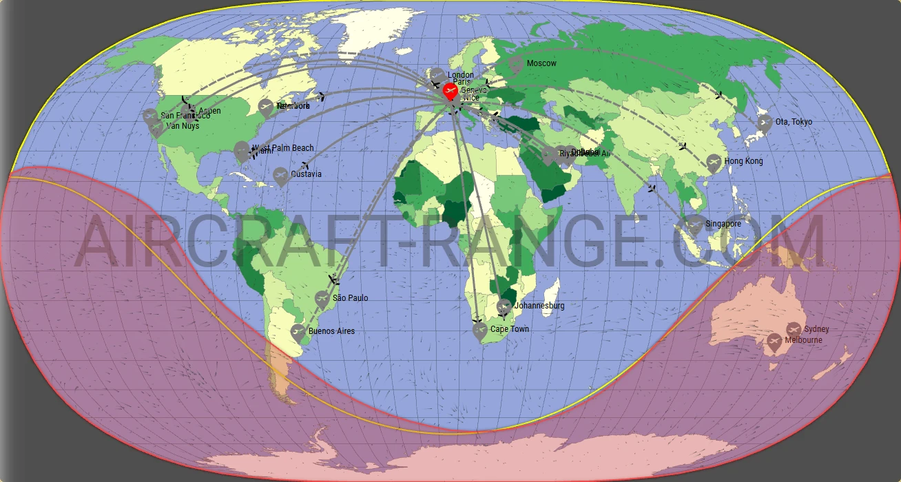 Gulfstream G550 broker route map from Geneva International Airport (LSGG)