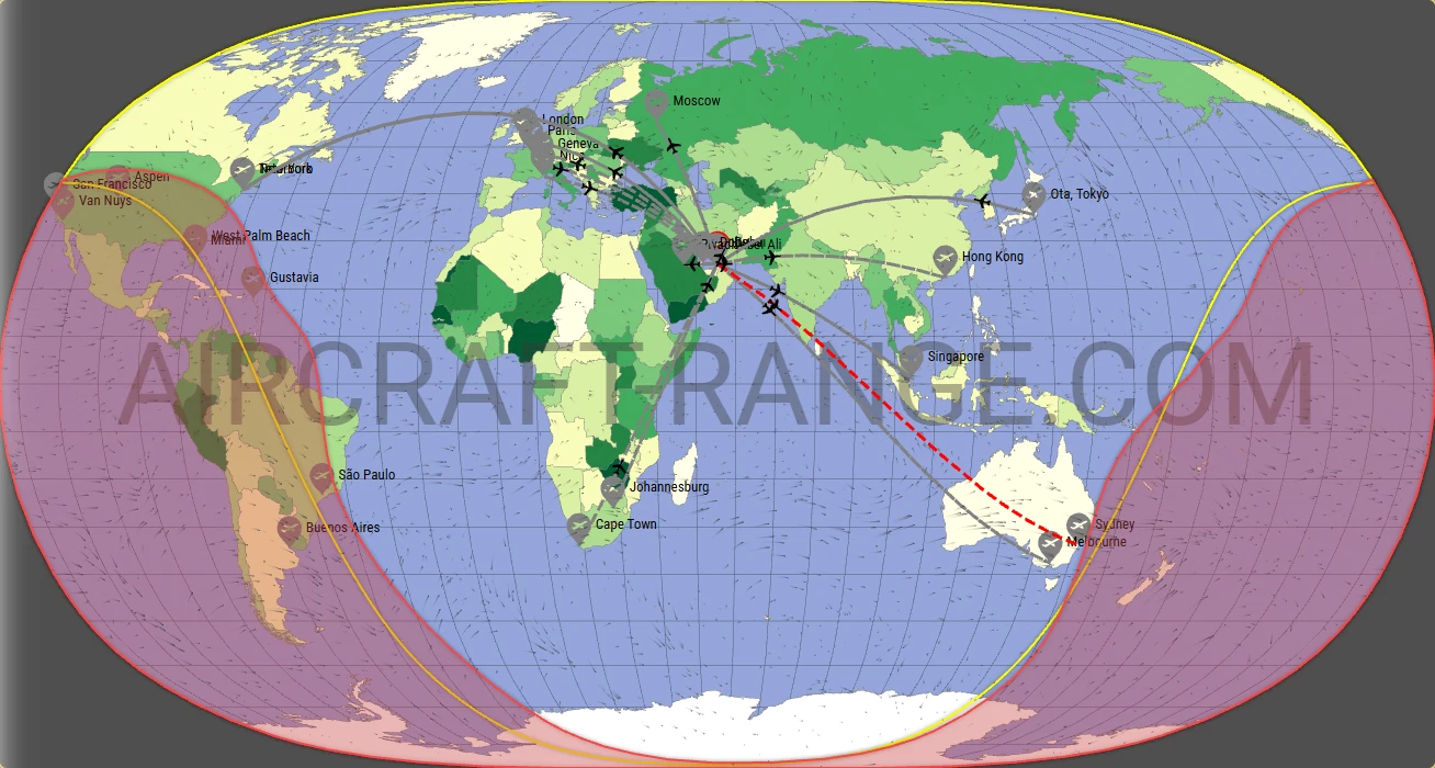 Gulfstream G550 broker route map from Dubai International Airport (OMDB)