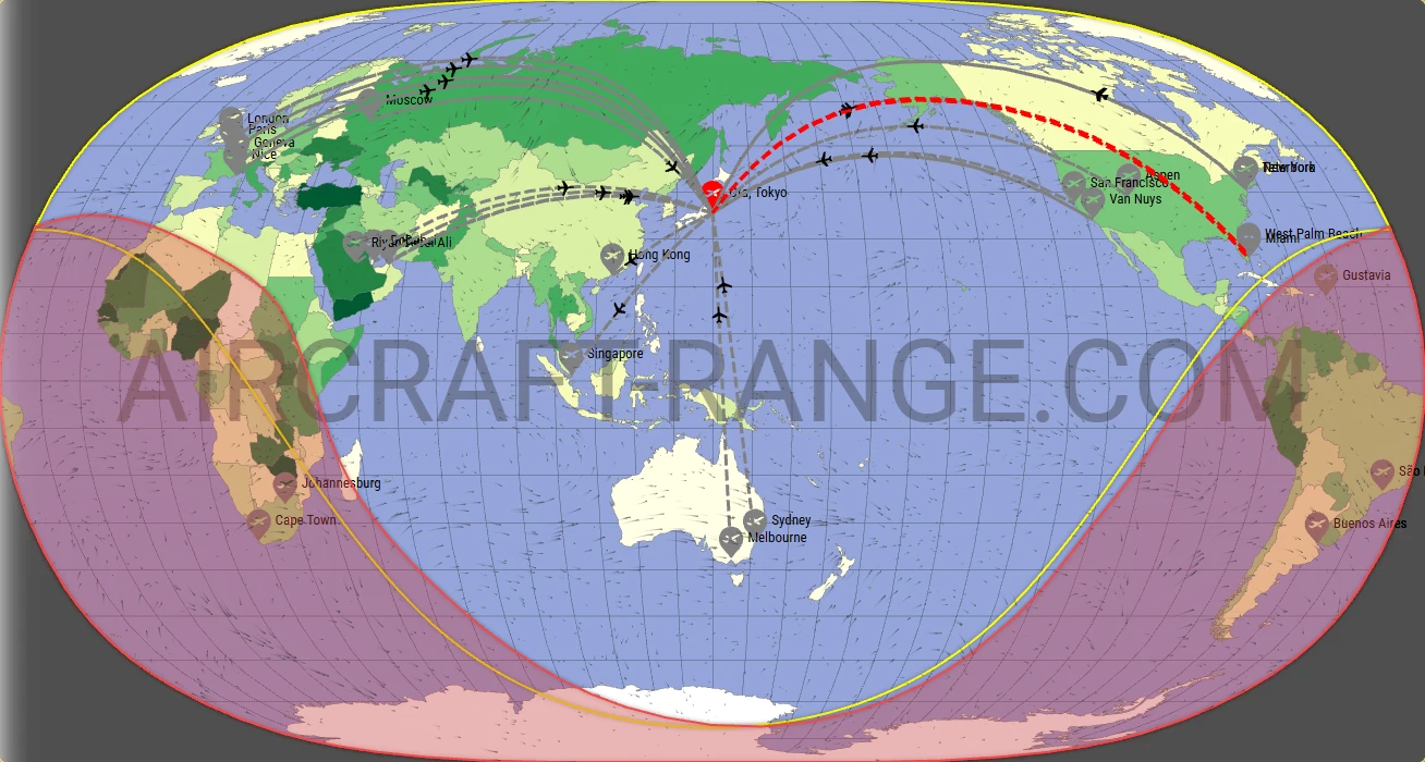 Gulfstream G550 broker route map from Tokyo Haneda International Airport (RJTT)