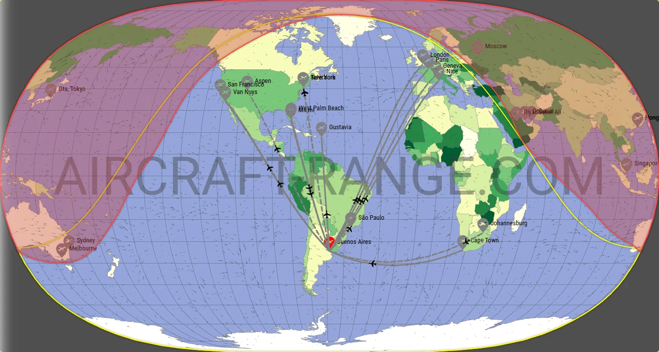 Gulfstream G550 broker route map from Aeroparque Jorge Newbery (SABE)
