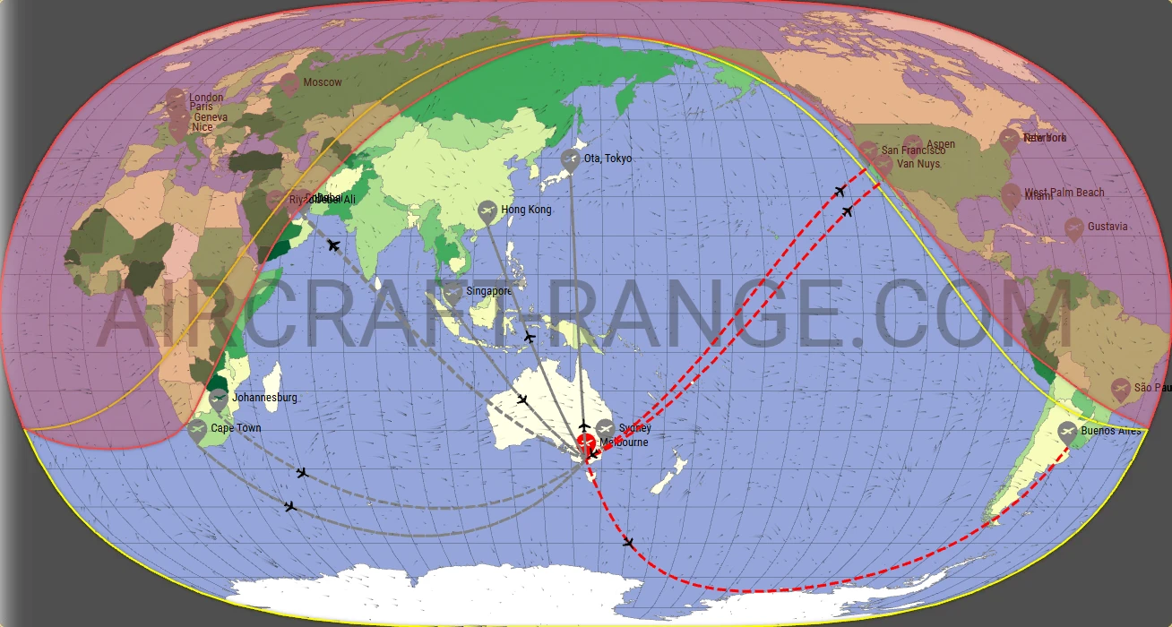 Gulfstream G550 broker route map from Melbourne Airport (YMML)