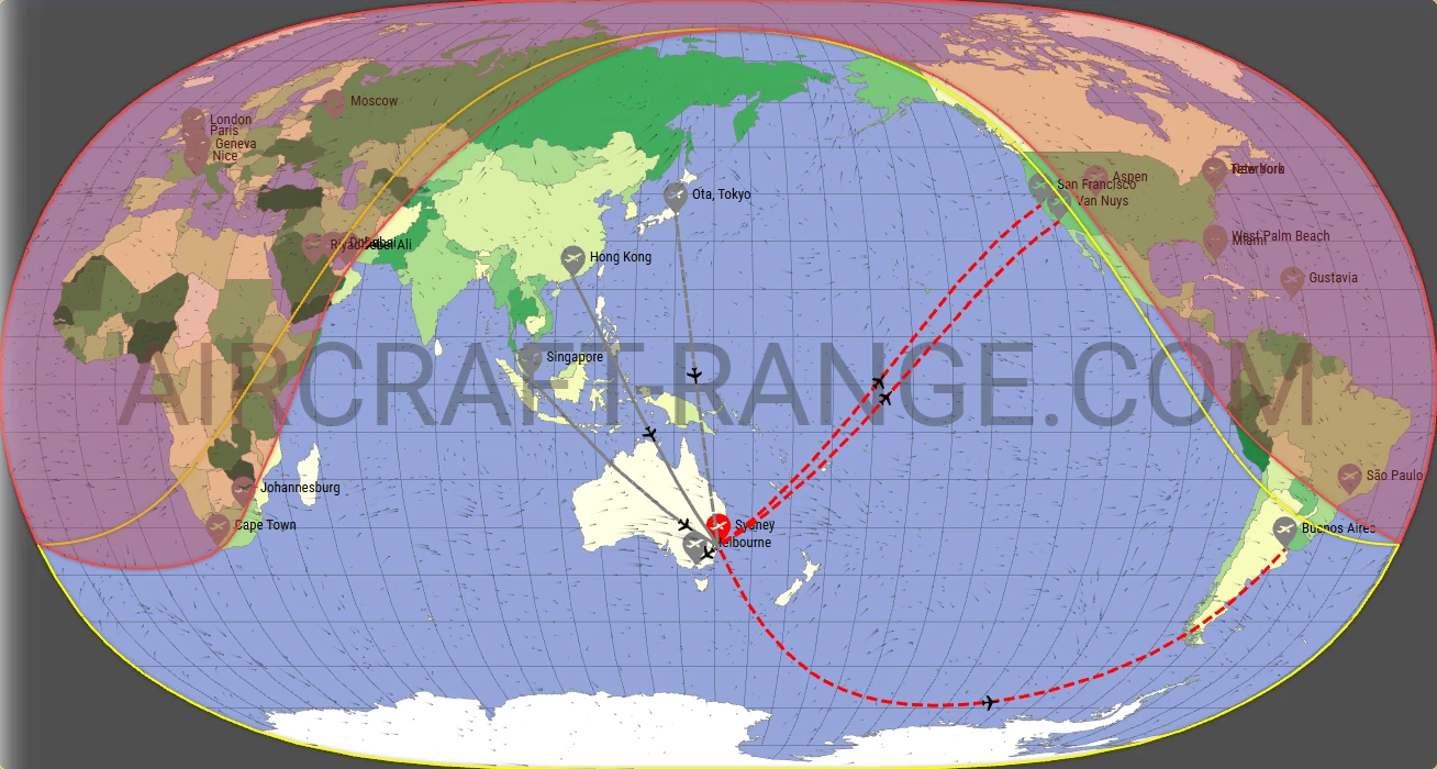 Gulfstream G550 broker route map from Sydney Kingsford Smith International Airport (YSSY)
