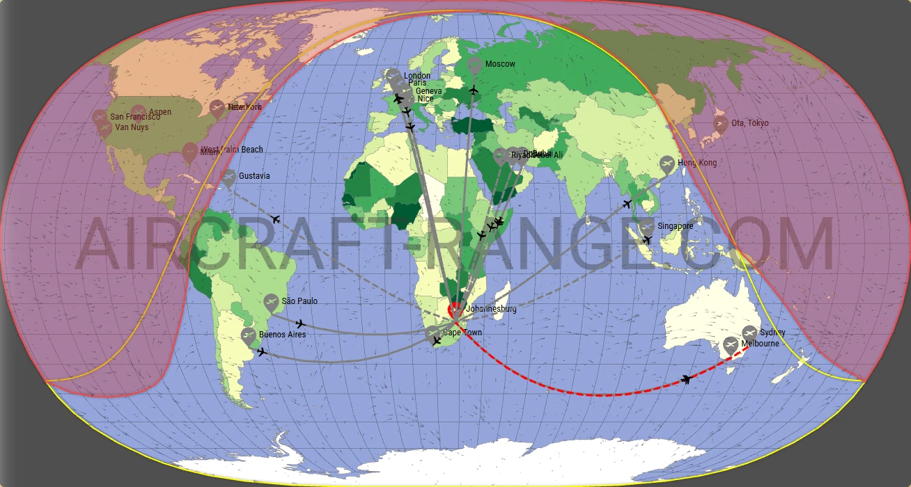 Gulfstream G600 broker route map from O.R. Tambo International Airport (FAOR)