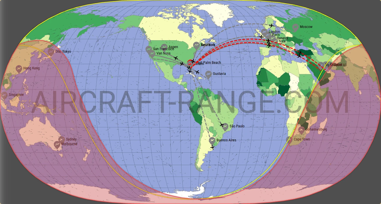 Gulfstream G600 broker route map from Palm Beach International Airport (KPBI)