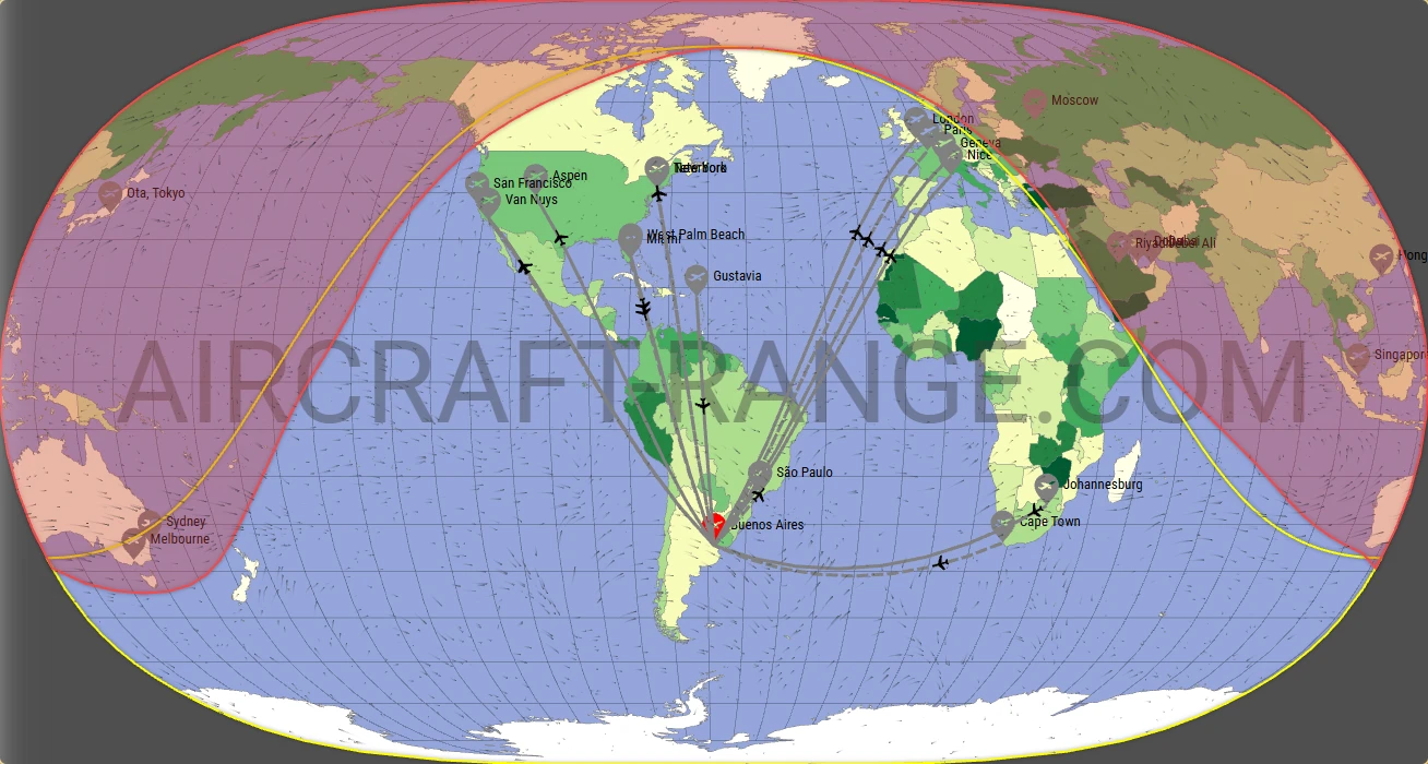 Gulfstream G600 broker route map from Aeroparque Jorge Newbery (SABE)