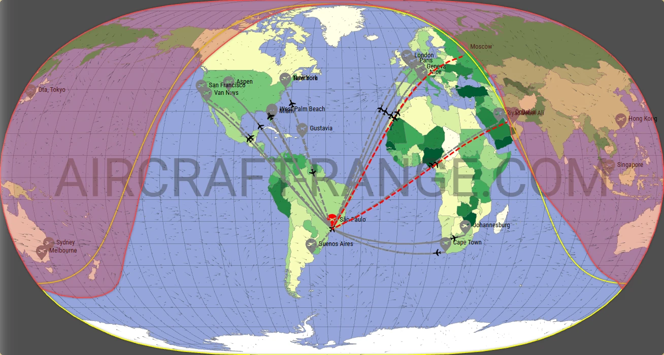 Gulfstream G600 broker route map from São Paulo/Guarulhos–Governor André Franco Montoro International Airport (SBGR)