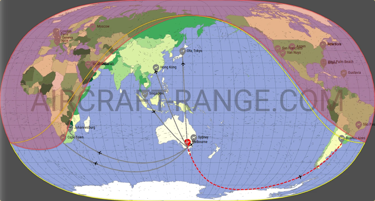 Gulfstream G600 broker route map from Melbourne Airport (YMML)