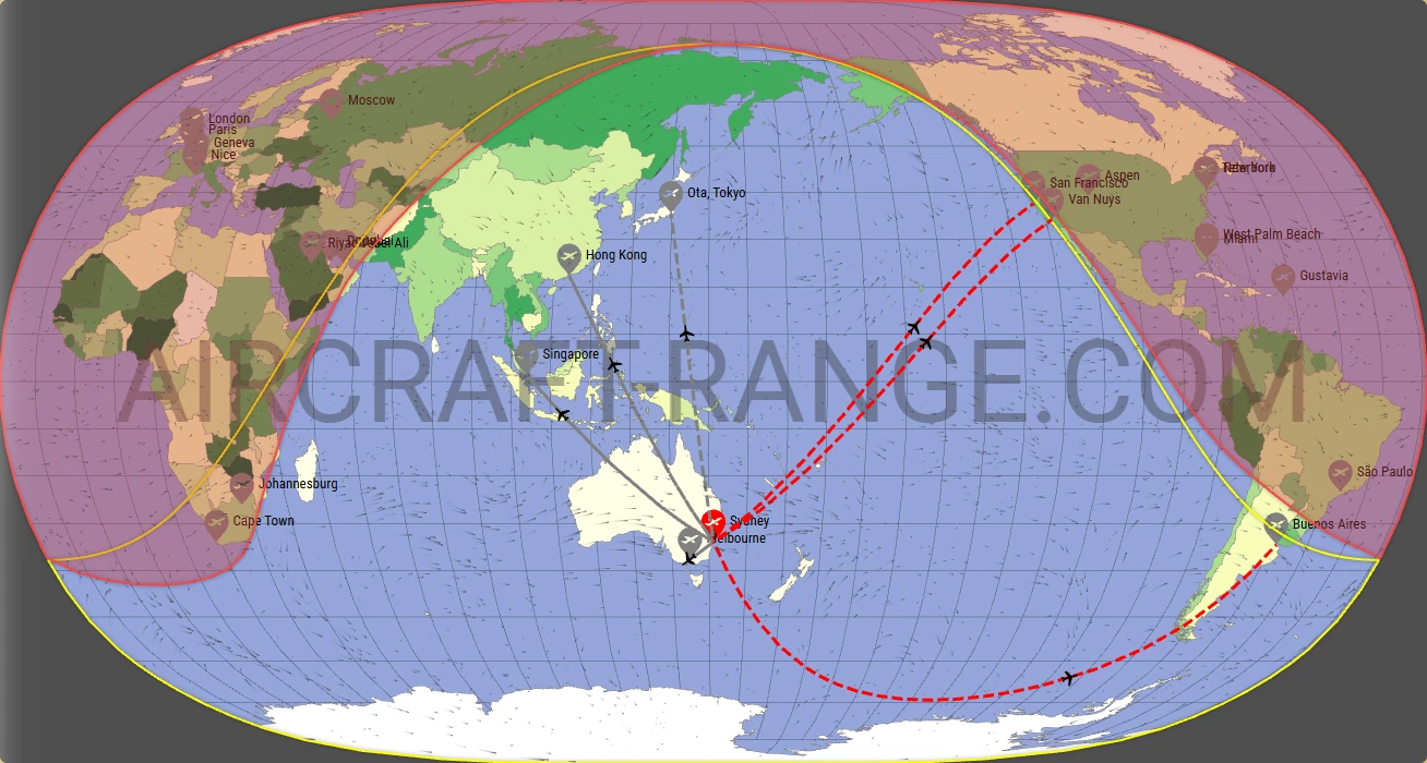Gulfstream G600 broker route map from Sydney Kingsford Smith International Airport (YSSY)