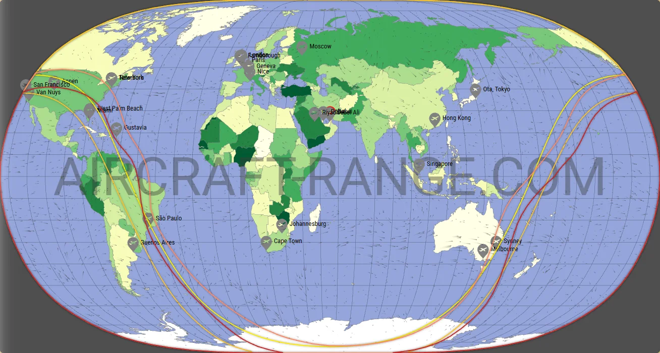 Gulfstream G600 vs Gulfstream G650ER range map from Dubai International Airport (OMDB)