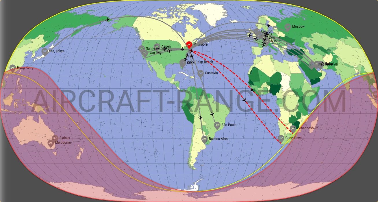 Gulfstream G650 broker route map from Teterboro Airport (KTEB)