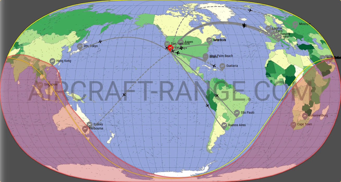 Gulfstream G650 broker route map from Van Nuys Airport (KVNY)