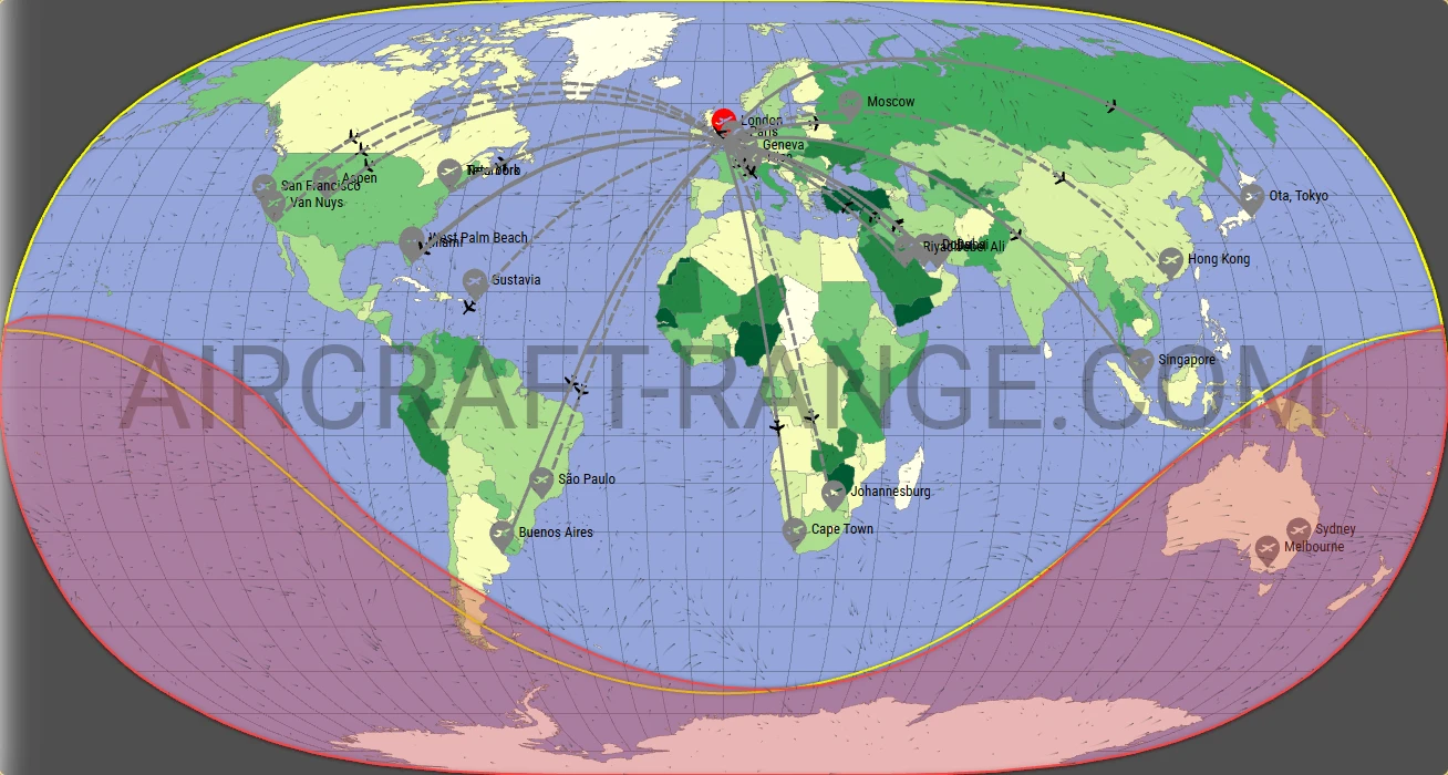 Gulfstream G650ER broker route map from London City Airport (EGLC)