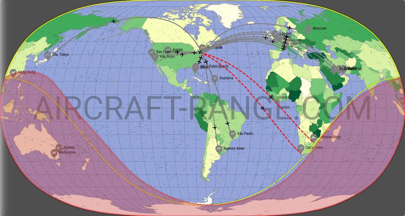 Gulfstream G650ER broker route map from LaGuardia Airport (KLGA)