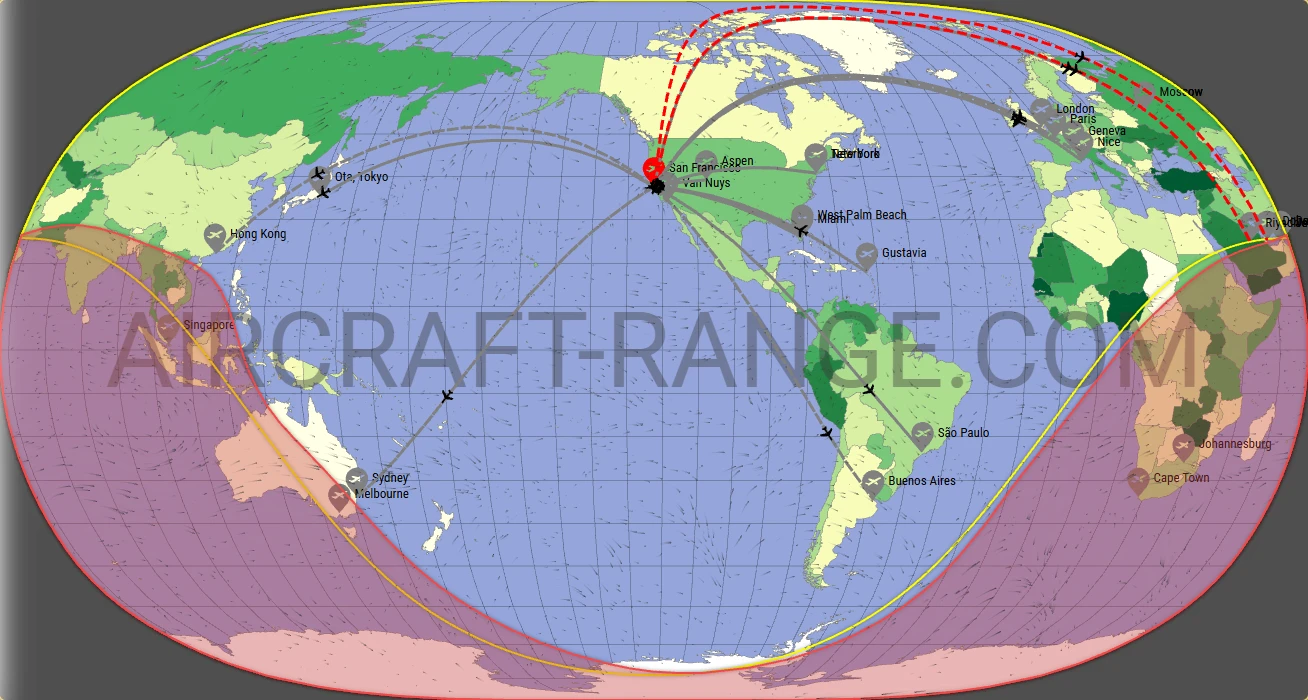 Gulfstream G650ER broker route map from San Francisco International Airport (KSFO)