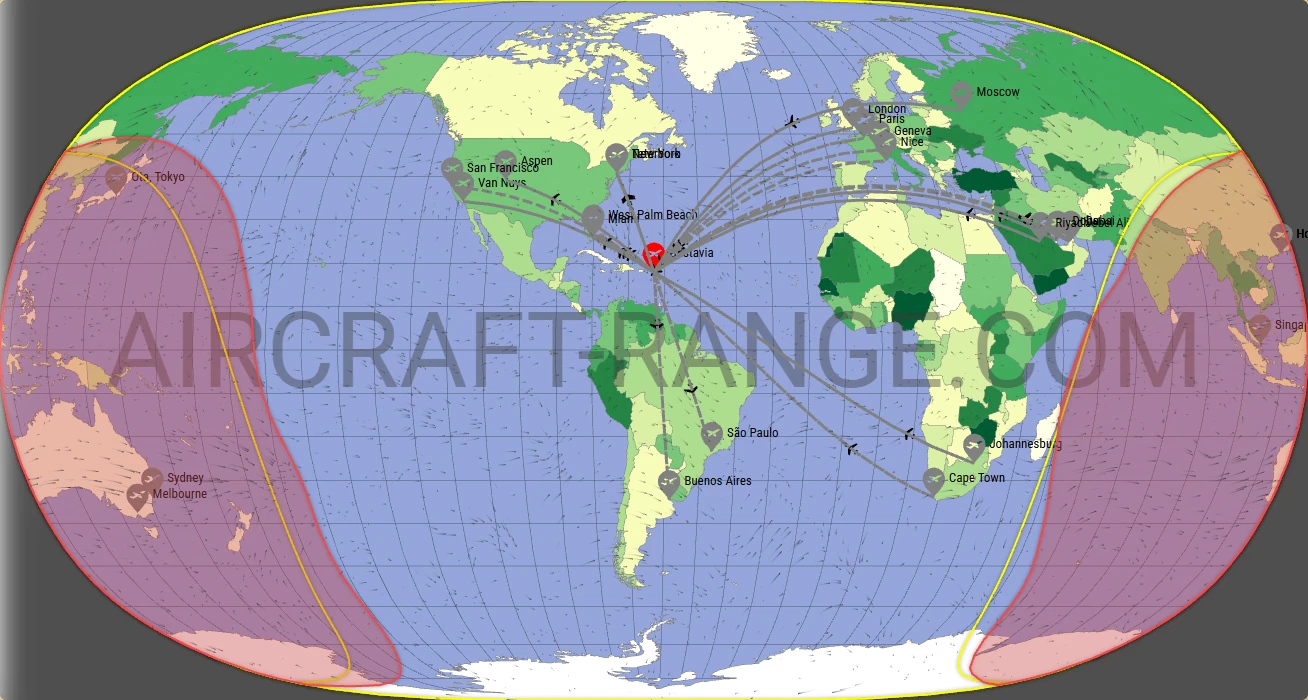 Gulfstream G650ER broker route map from St. Jean Airport (TFFJ)