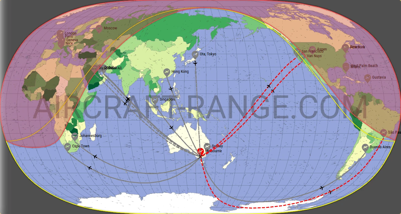 Gulfstream G650ER broker route map from Melbourne Airport (YMML)