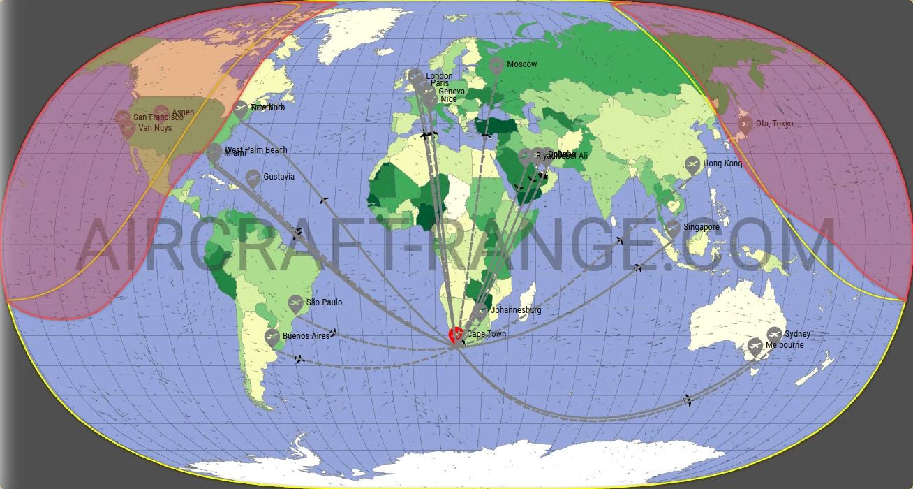 Gulfstream G700 broker route map from Cape Town International Airport (FACT)