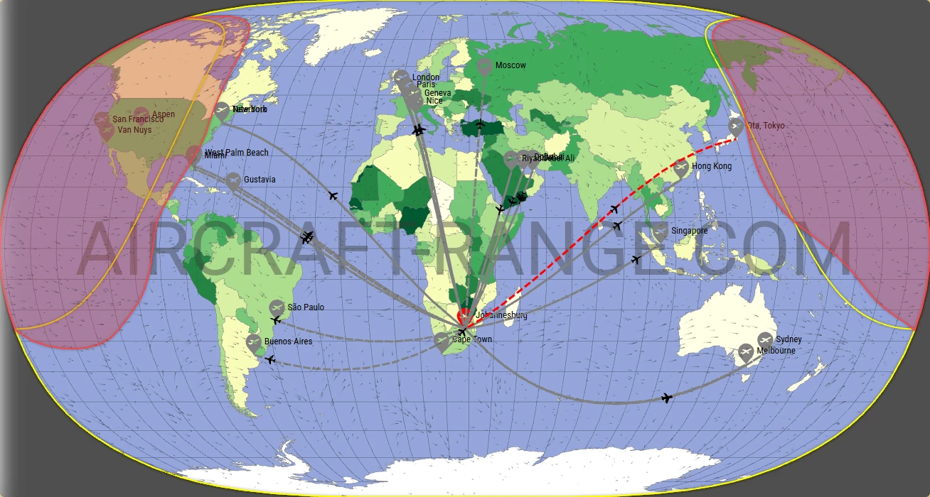 Gulfstream G700 broker route map from O.R. Tambo International Airport (FAOR)